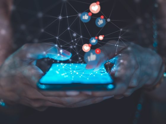 social media illustration with phone