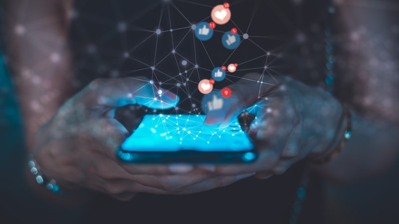 social media illustration with phone